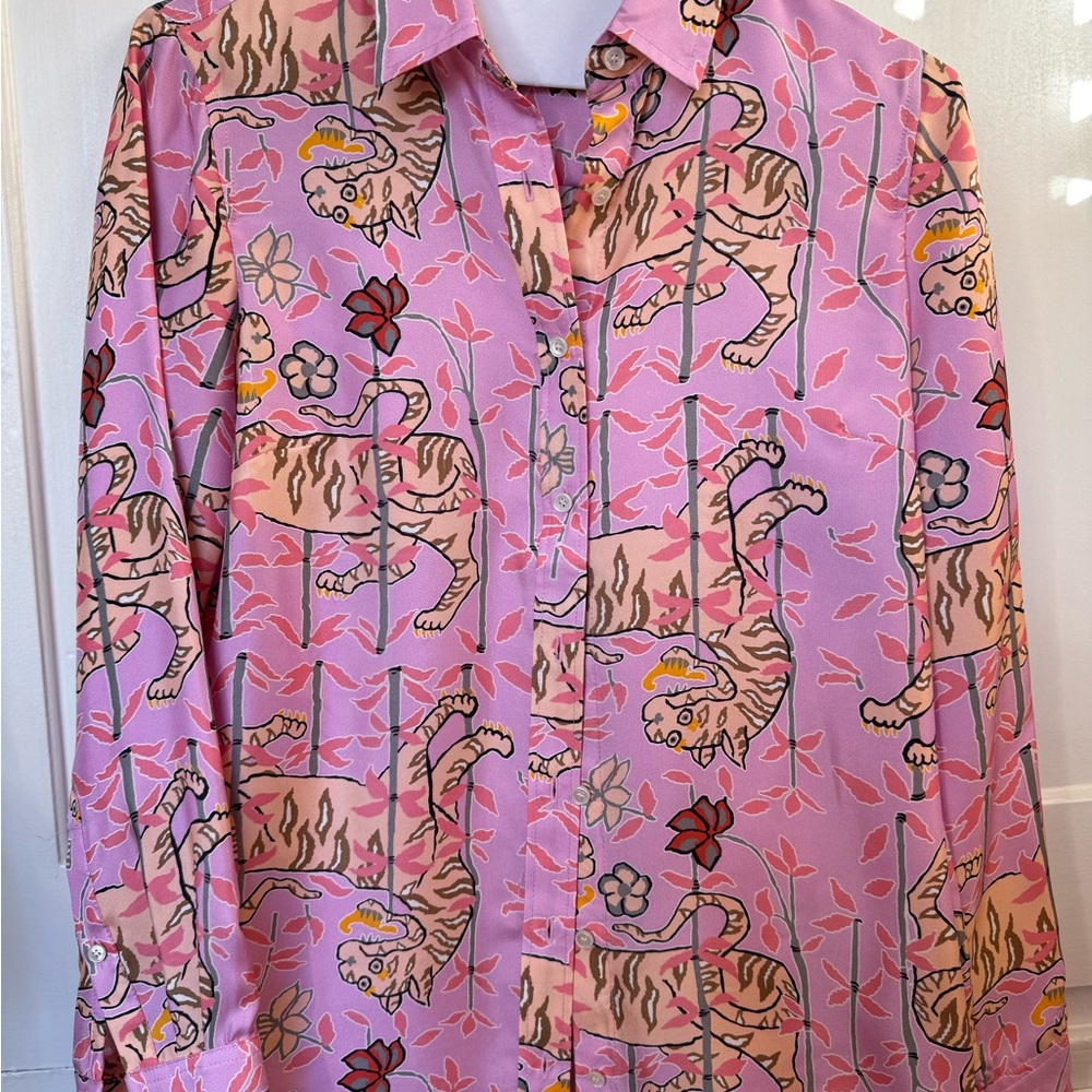 J Crew Collection Drake’s 100% Silk Blouse Pink Bengal Tiger XXS